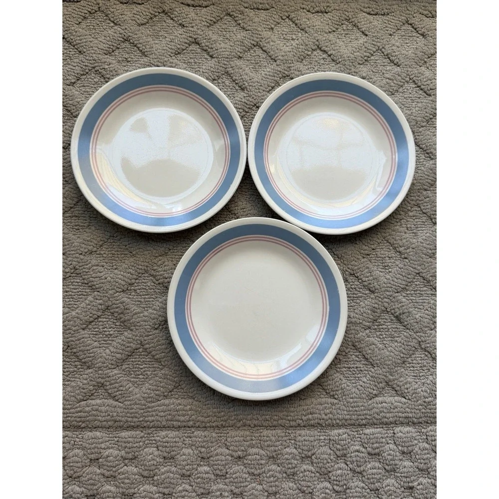 Corelle Colonial Blue Pink Ring Dinner Plate-set of 3